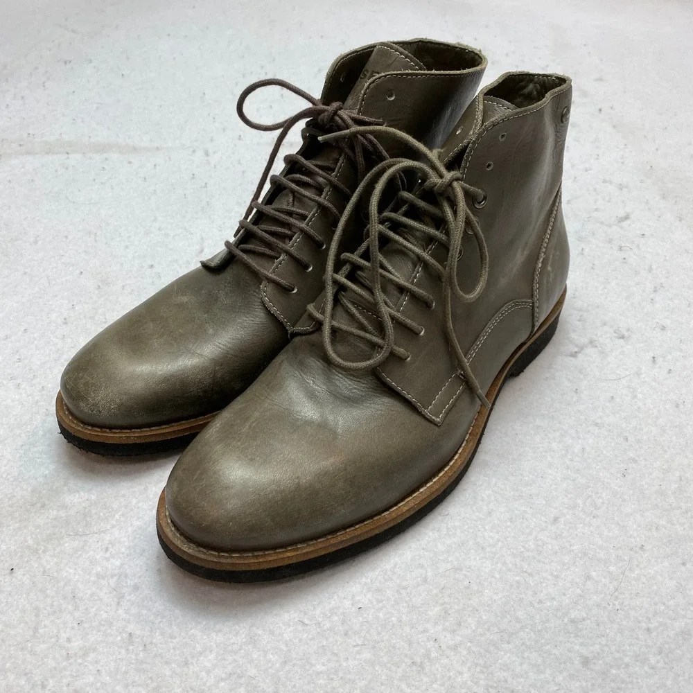 Diesel Leather Lace Up Boots Mens 43 Olive Green Distressed Combat Lug Sole